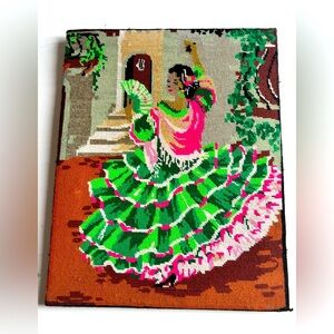 Vintage Framed Tapestry Needlepoint Art Danseuse Espagnole